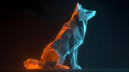 Cyber wolf logo in low-poly geometric style with glowing orange. Concept: intelligence, speed, agility, and advanced technology, AI startups, tech companies, gaming brands, digital creative agencies.
