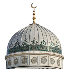 Mosque dome with crescent in sticker style, symbolizing Islamic faith, tradition, and worship, isolated