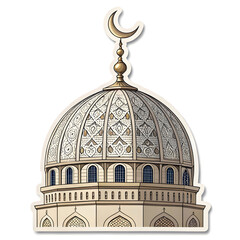 Mosque dome with crescent in sticker style, symbolizing Islamic faith, tradition, and worship, isolated