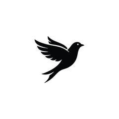 Fototapeta premium Elegant black silhouette of a flying bird creating a modern minimalist logo design or icon on a pure white background