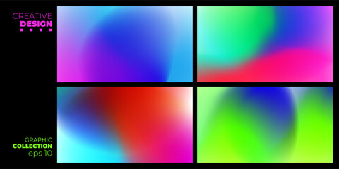 Set of bright blurred abstract backgrounds. Vibrant color gradients collection for creative graphic design. Vector illustration.