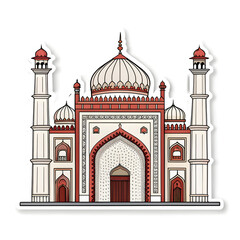 Mosque gate with Islamic arch design in sticker style, symbolizing tradition, architecture, and faith