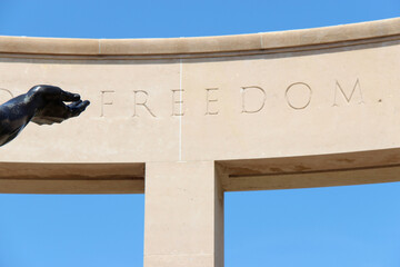 war monument in an american military cemetery in colleville-sur-mer in normandy in france 