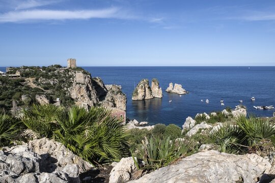 Tonnara di Scopello, historic tuna fishing site in the picturesque rocky bay of Scopello, Sicily, Italy