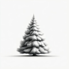  Fluffy white Christmas tree, soft and minimalist, a 3D holiday decoration against a white background