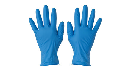 Pair of blue disposable medical gloves isolated on transparent background