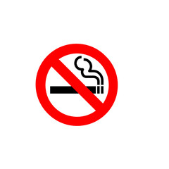 A picture of a black cigarette with smoke, a red stripe in a red circle. Smoking non-smoking symbol.