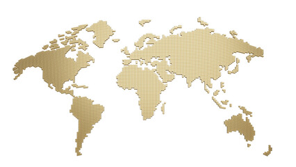 Golden tile world silhouette, isolated on transparent background. 3D illustration © Orange Dragon Studio