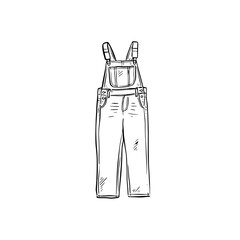 Dungarees illustration hand drawn in black line.