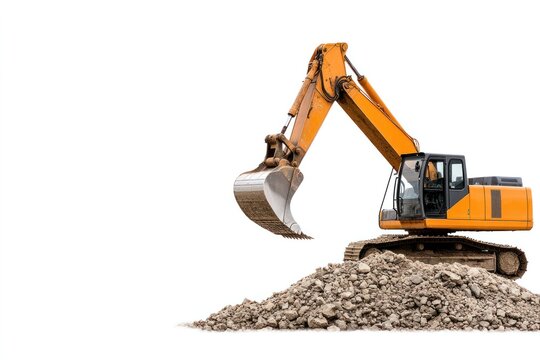 Construction Excavation: An excavator diligently works on a construction site, scooping up earth and debris to clear the ground and ready it for development. Symbol of construction activity