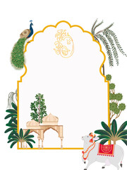 Traditional Indian Wedding Invitation Template with Mandala Art