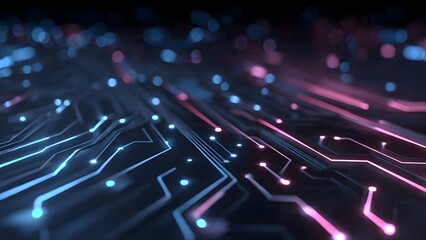 Abstract Tech Circuitry: Illuminated circuits pulse with energy, their vibrant glow reflecting the intricate complexity of modern technology.