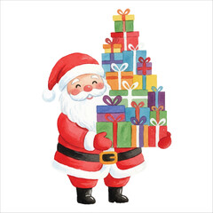 Santa Carrying Gift Boxes Watercolor Vector
