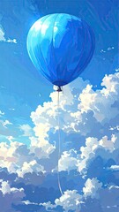 Blue Balloon Ascending in a Bright Sky