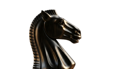 Elegant black knight chess piece isolated on transparent background, a symbol of strategy and intellect