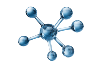 Transparent blue molecule structure with six spherical atoms on black background science chemistry, Png, Isolated on Transparent Background, Cut Out