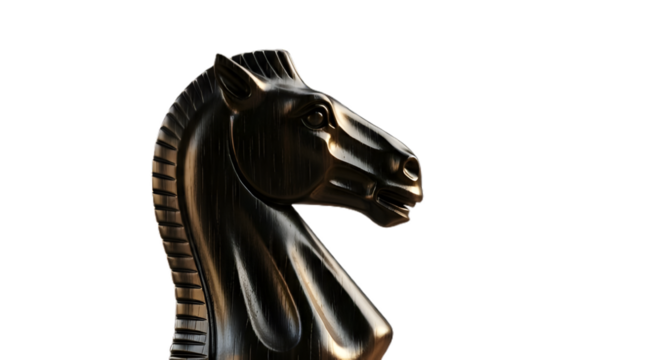Elegant black knight chess piece isolated on transparent background, a symbol of strategy and intellect