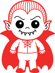 Fototapeta premium Cute Cartoon Vampire Character with Red Cape Kawaii Halloween Design