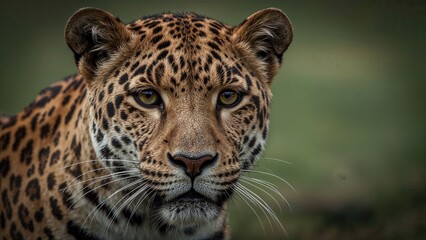 Naklejka premium Close up of a leopard's face showing detailed features and fur pattern.