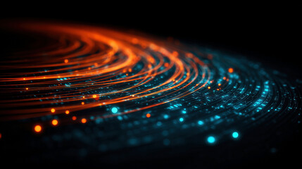 Fototapeta premium Computer security concept illustrating dynamic data flows in contrasting colors representing cybersecurity challenges and solutions