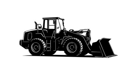 Naklejka premium Silhouette of Front-End Loader with Elevated Scoop Bucket on a Transparent Background