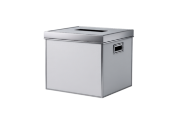 White cube box with silver trim and slot on top on black background metal, Png, Isolated on Transparent Background, Cut Out