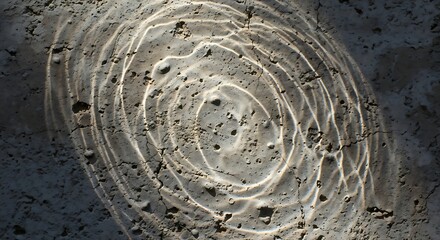 Circular sand pattern highlighted by soft natural light.