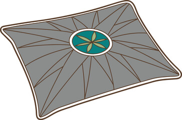 Stylized Gray Pillow with Teal and Green Floral Center on White Background