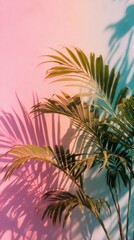 Vibrant Tropical Palm Leaves Casting Soft Shadows Against a Colorful Gradient Background