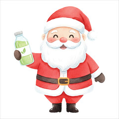 Santa Drinking Detox Smoothie After Yoga Watercolor Vector
