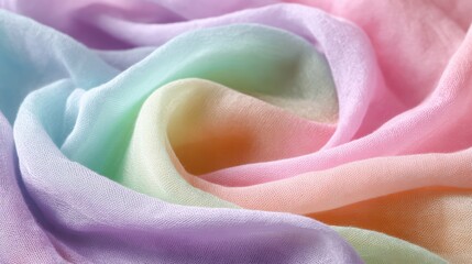 Soft and Colorful Fabric with Pastel Shades of Pink, Blue, Green, and Yellow Create Gentle Flow and Texture
