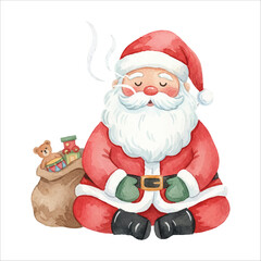 Santa Doing Relax Breathing Yoga Watercolor Vector
