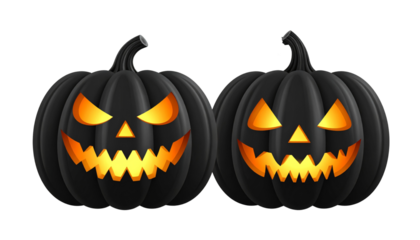  Halloween Home Decor Collection Two Styles Black Pumpkins Isolated on Transparent Background