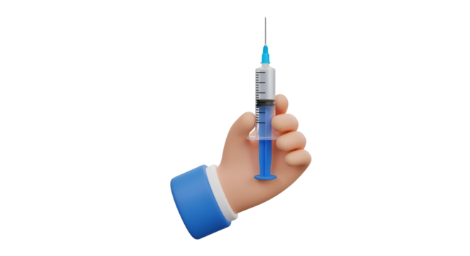 3d illustration of a hand holding a medical syringe, isolated on transparent background - Powered by Adobe
