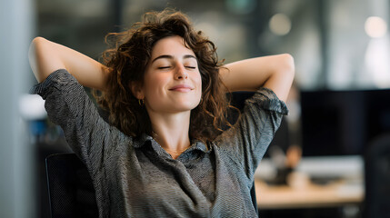 Inspiring Moment of a Successful Businesswoman Relaxing in a Modern Office Environment
