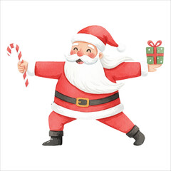 Santa Doing Warrior Pose Watercolor Vector
