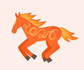 Chinese calendar New Year symbol. Vector cute red cartoon running horse illustration. Happy New Year greeting card, banner template. 2026 Year of the Fire Horse.  