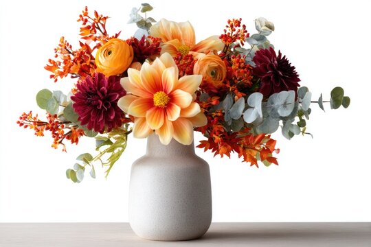 Fall Bouquet with Artificial Silk Florals Featuring Orange Cosmos and Cranberries