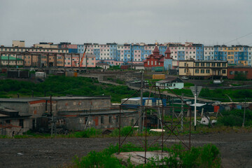 Obraz premium Depressing view panorama of Ugolnye Kopi city, Chukotka, Russia. 