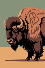 Fototapeta premium Flat Design Bison Illustration with Brand Mark