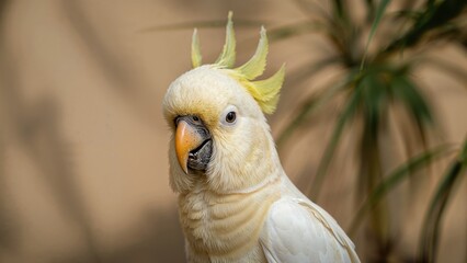 An adorable sulphur crested cockatoo seen up close.