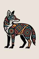 Aztec Coyote Illustration, Flat Design, Colorful