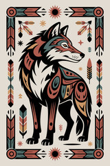Native American Wolf Illustration Flat Design