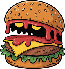 Furious Zombie Head Horror Cartoon Vector Illustration Undead Monster Scary Halloween Graphic Design.