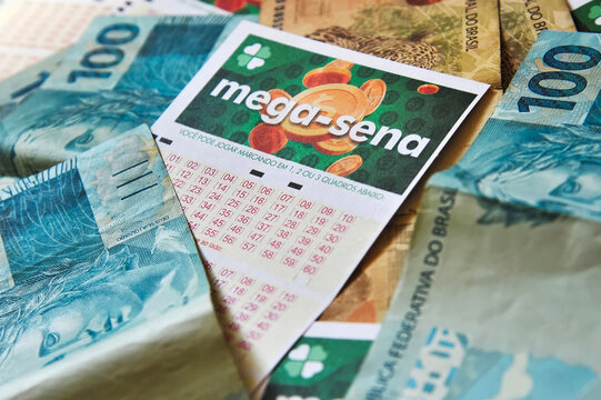 Brazilian lottery. MEGA SENA sports lottery cards, organized by Loterias Caixa. Game, government draw