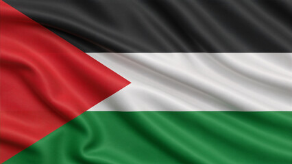 Obraz premium Vibrant close-up texture of the waving national flag of Palestine with its colors