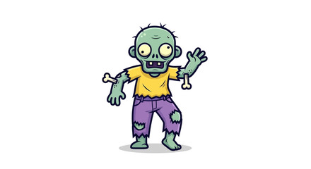Fototapeta premium Cartoonish Zombie Character Waving Hello on Isolated White Backdrop for Halloween Fun