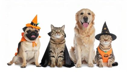 Obraz premium Festive Halloween Pets Group Together with Costume for a Spooky Party