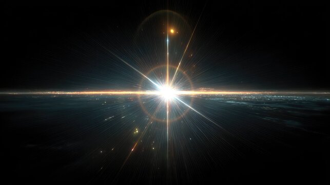 Radiant Celestial Light Burst with Streaks and Glows in Dark Expanse