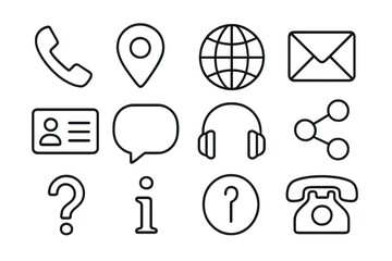 Minimalist Outline Communication Icon Set of Contact Information Element